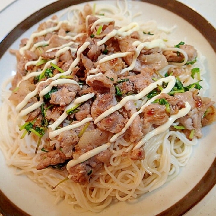 豚肉と豆苗の中華風そうめん♪